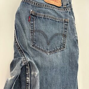 Levi 559 Blue Jeans Men 34x34 Relaxed Fit Straight Leg Medium Wash Work Distress